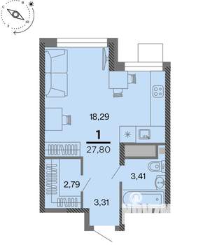 1-к квартира, вторичка, 28м2, 10/22 этаж