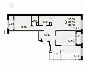 3-к квартира, вторичка, 85м2, 2/24 этаж
