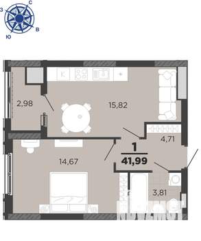 1-к квартира, вторичка, 42м2, 3/25 этаж