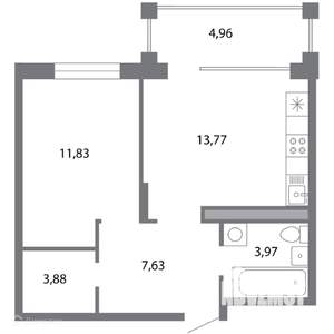 1-к квартира, вторичка, 44м2, 3/6 этаж