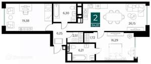 2-к квартира, вторичка, 85м2, 3/14 этаж