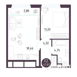 1-к квартира, вторичка, 42м2, 6/18 этаж