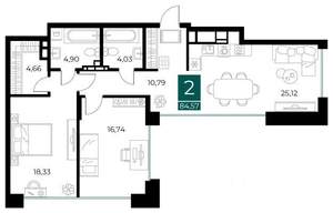 2-к квартира, вторичка, 85м2, 4/14 этаж