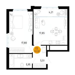 1-к квартира, вторичка, 51м2, 14/25 этаж