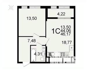 1-к квартира, вторичка, 46м2, 4/26 этаж