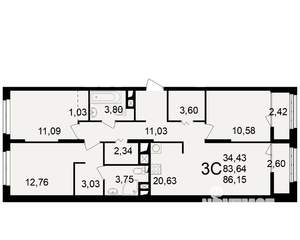 3-к квартира, вторичка, 84м2, 14/25 этаж
