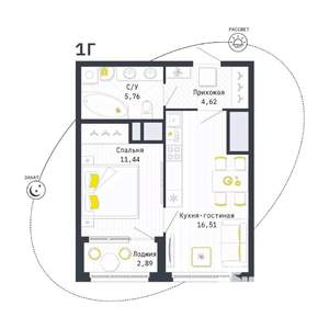 1-к квартира, вторичка, 40м2, 19/25 этаж