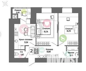 2-к квартира, вторичка, 60м2, 10/16 этаж
