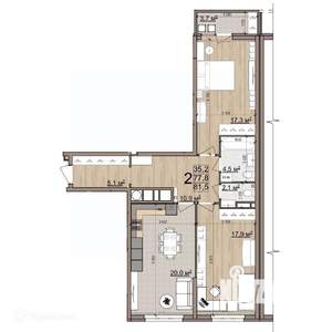 2-к квартира, вторичка, 80м2, 23/26 этаж