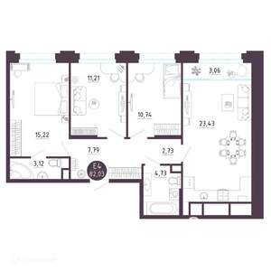 3-к квартира, вторичка, 82м2, 8/19 этаж