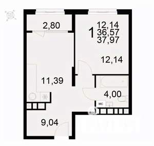 1-к квартира, вторичка, 38м2, 4/22 этаж