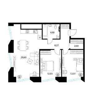 2-к квартира, вторичка, 70м2, 8/17 этаж