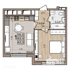1-к квартира, вторичка, 44м2, 1/26 этаж
