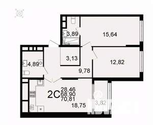 2-к квартира, вторичка, 71м2, 7/26 этаж
