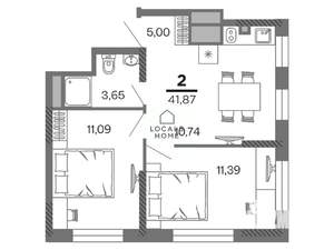 2-к квартира, вторичка, 42м2, 15/25 этаж