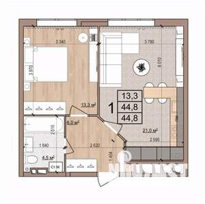 1-к квартира, вторичка, 45м2, 2/17 этаж