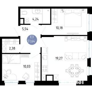 2-к квартира, вторичка, 52м2, 2/14 этаж