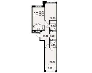 2-к квартира, вторичка, 68м2, 3/10 этаж