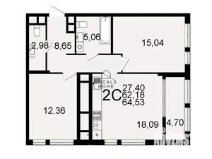 2-к квартира, вторичка, 65м2, 1/26 этаж