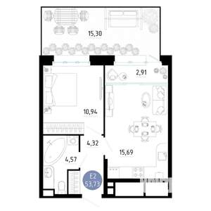 1-к квартира, вторичка, 54м2, 1/20 этаж