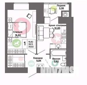 1-к квартира, вторичка, 40м2, 13/16 этаж