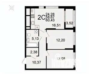 2-к квартира, вторичка, 60м2, 23/26 этаж