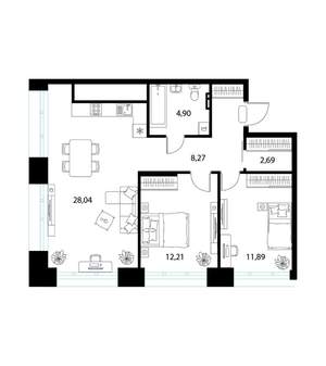 2-к квартира, вторичка, 68м2, 2/17 этаж