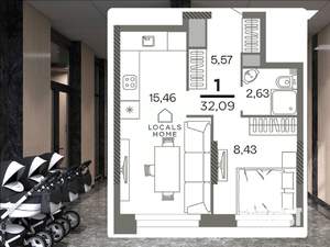 1-к квартира, вторичка, 32м2, 18/26 этаж