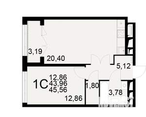 1-к квартира, вторичка, 44м2, 2/25 этаж