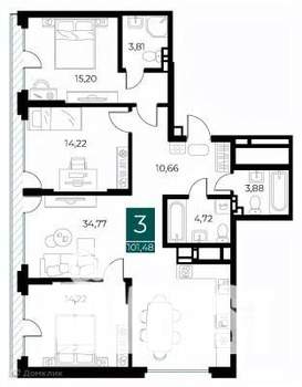 3-к квартира, вторичка, 101м2, 6/14 этаж