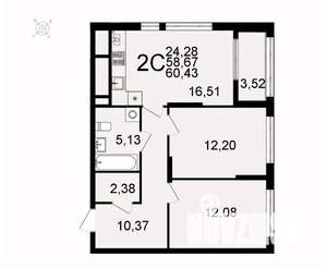 2-к квартира, вторичка, 60м2, 22/26 этаж