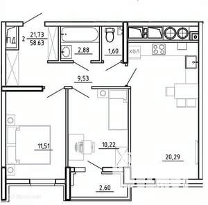 2-к квартира, вторичка, 59м2, 24/26 этаж