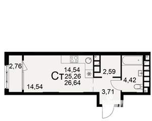 1-к квартира, вторичка, 25м2, 2/22 этаж