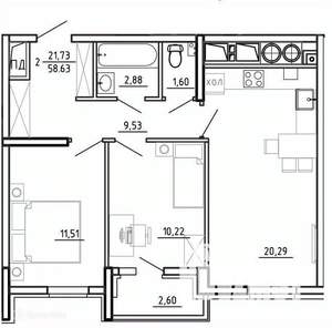2-к квартира, вторичка, 59м2, 12/26 этаж