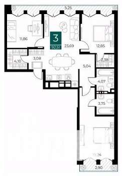 3-к квартира, вторичка, 93м2, 9/14 этаж