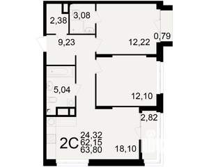 2-к квартира, вторичка, 62м2, 5/25 этаж