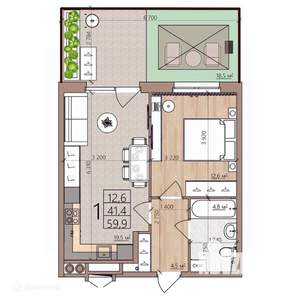 1-к квартира, вторичка, 60м2, 1/9 этаж