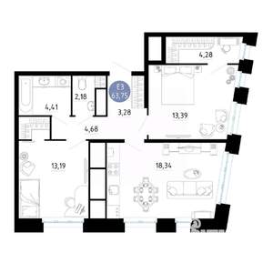 2-к квартира, вторичка, 64м2, 17/20 этаж