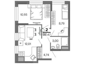 2-к квартира, вторичка, 39м2, 16/25 этаж