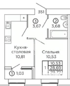 1-к квартира, строящийся дом, 30м2, 10/16 этаж