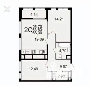 2-к квартира, вторичка, 66м2, 24/26 этаж