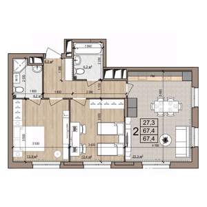 2-к квартира, строящийся дом, 67м2, 6/25 этаж
