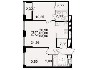 2-к квартира, вторичка, 63м2, 25/25 этаж