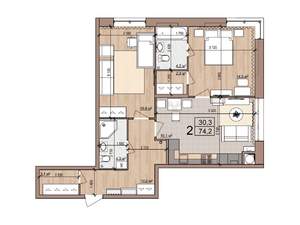 2-к квартира, вторичка, 74м2, 2/21 этаж