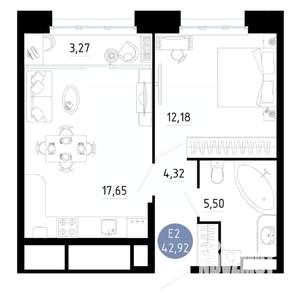 1-к квартира, вторичка, 43м2, 18/25 этаж