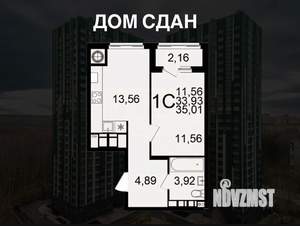 1-к квартира, сданный дом, 35м2, 18/25 этаж