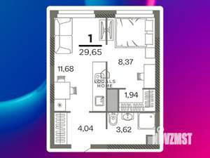 1-к квартира, вторичка, 30м2, 2/26 этаж