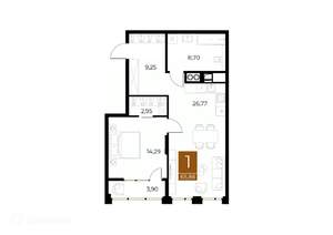 1-к квартира, вторичка, 66м2, 8/9 этаж
