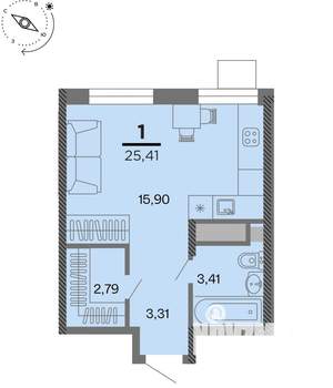 1-к квартира, вторичка, 25м2, 12/22 этаж