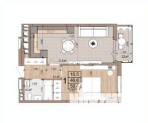 1-к квартира, вторичка, 50м2, 16/17 этаж